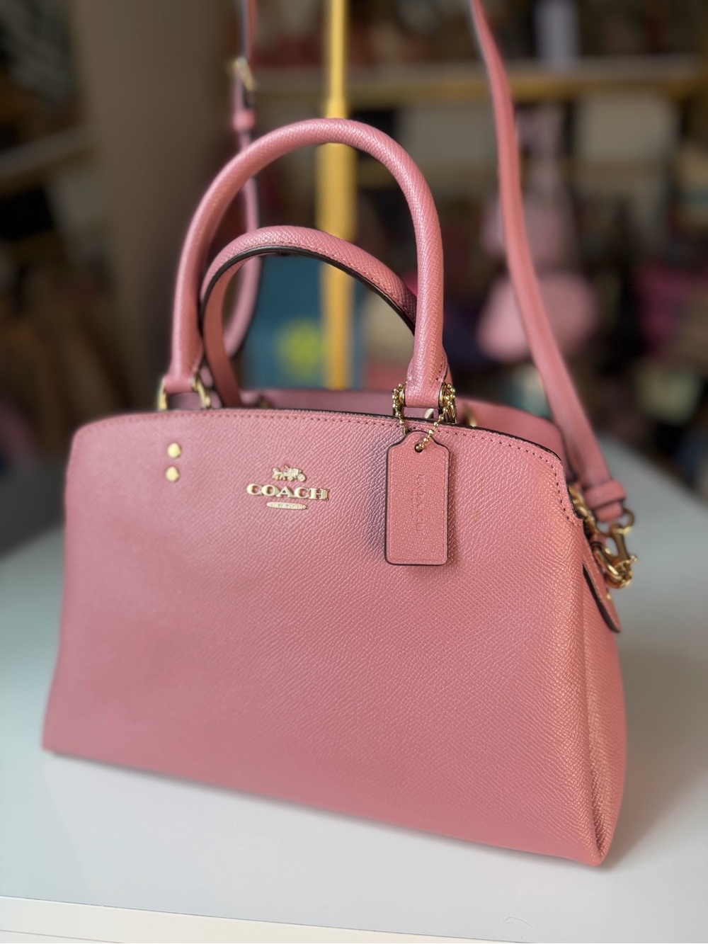 Coach Mini Lillie Carryall 91146 Candy Pink Leather Satchel Crossbody